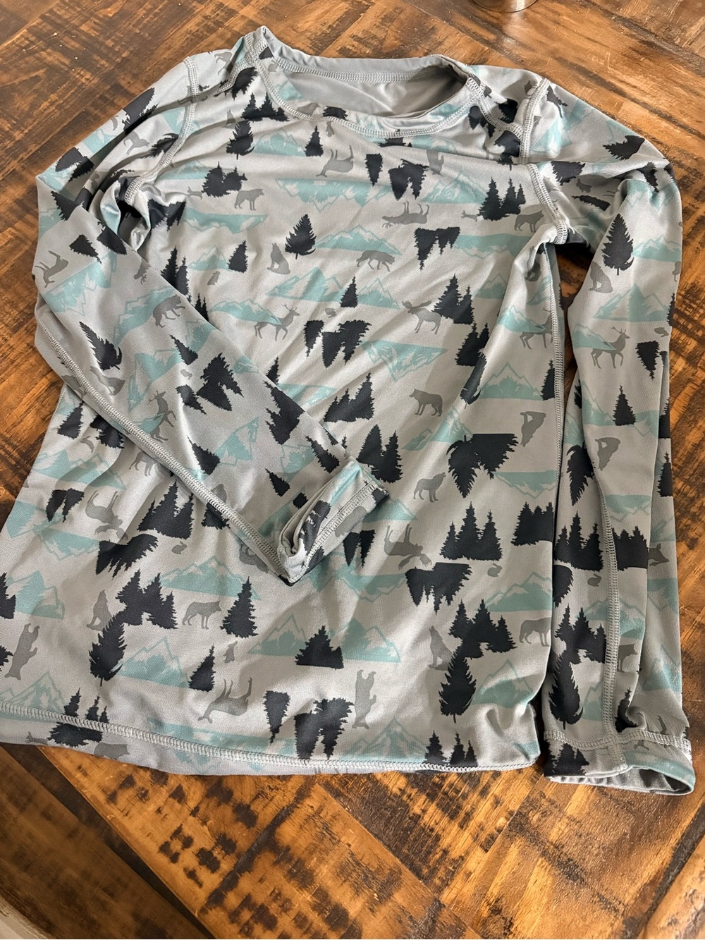 Kids Long-Sleeve thermal Gray with Teal & Black Nature Print